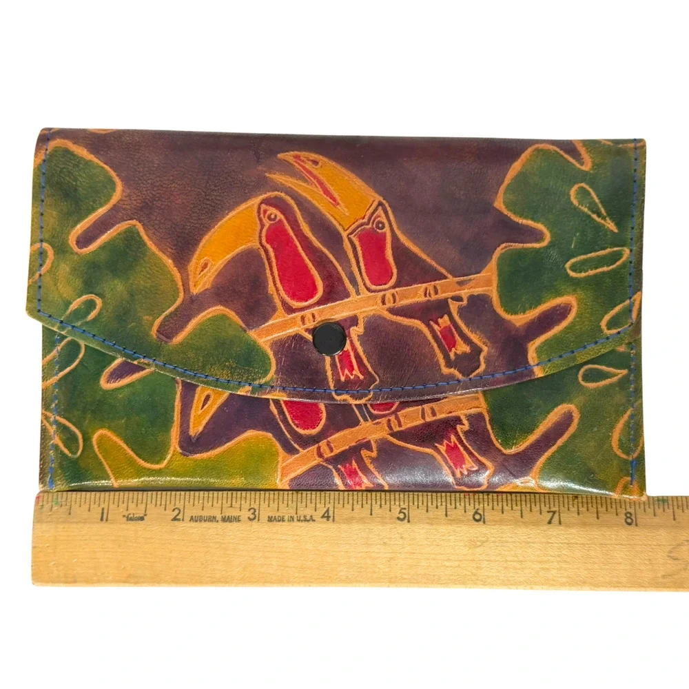 Tooled Leather Wallet Colorful Toucans Tropical 8